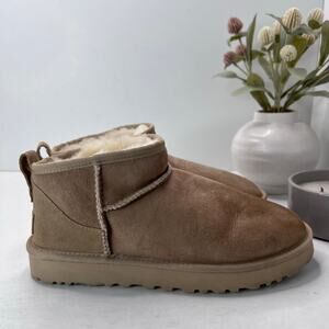 UGG Classic Ultra Mini Sheepskin Lined Suede Boot Brown Women's 8B Ankle Boots